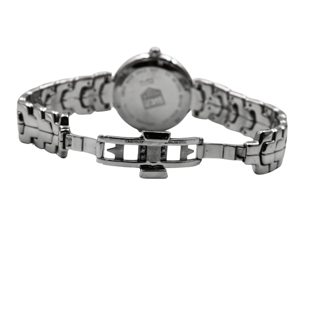 View of the TAG Heuer Link Ladies Watch with the clasp open, revealing the inner mechanism of the clasp and bracelet design.